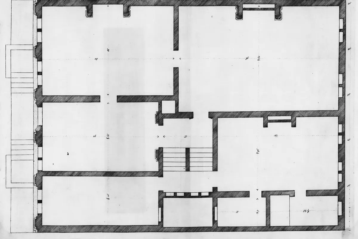 A hand-drawn floor plan of a house